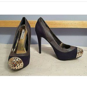 Platform Pumps Navy/Gold Leather/textile 5" Heel